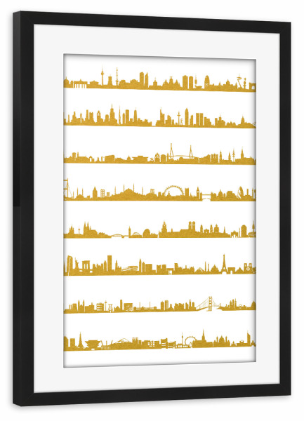 Poster mit Rahmen schwarz "16 Metropolen als Goldprint" artboxONE - Städte,Abstrakt,Architektur,Städte / Weitere