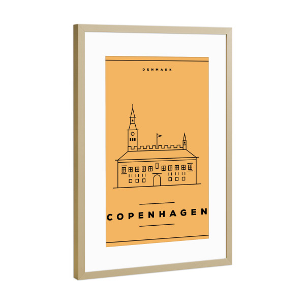 Poster mit Rahmen Gold "Minimal Copenhagen" artboxONE - Städte,Reise,Städte / København,Reise / Länder