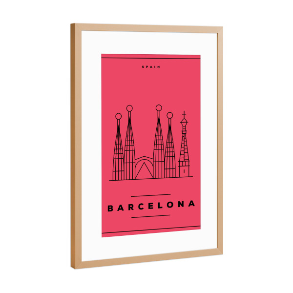 Poster mit Rahmen Kupfer "Minimal Barcelona" artboxONE - Städte,Reise,Reise / Länder,Städte / Barcelona