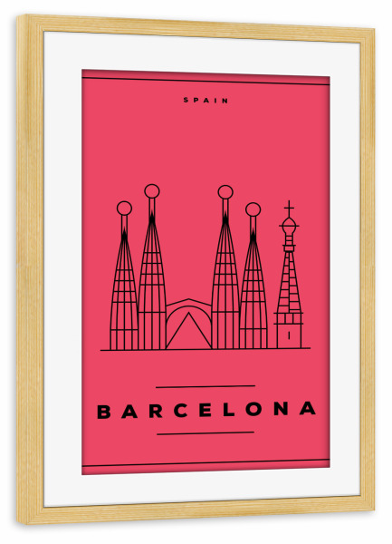 Poster mit Rahmen kiefer "Minimal Barcelona" artboxONE - Städte,Reise,Reise / Länder,Städte / Barcelona