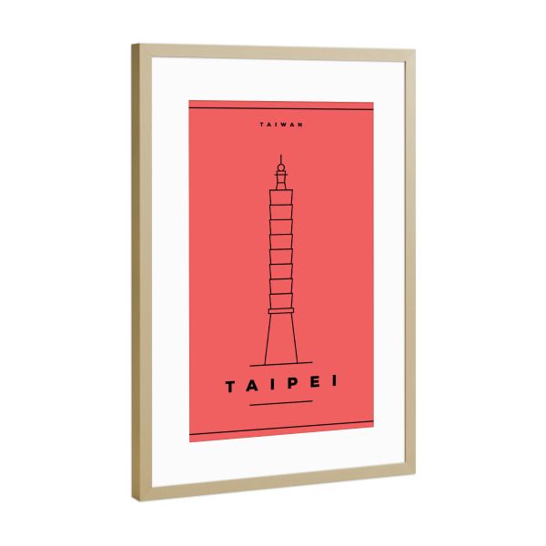Poster mit Rahmen Gold "Minimal Taipei" artboxONE - Städte,Reise,Reise / Asien,Städte / Weitere