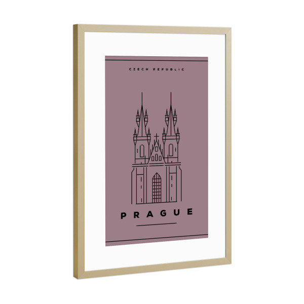 Poster mit Rahmen Gold "Minimal Prague" artboxONE - Städte,Reise,Städte / Prag