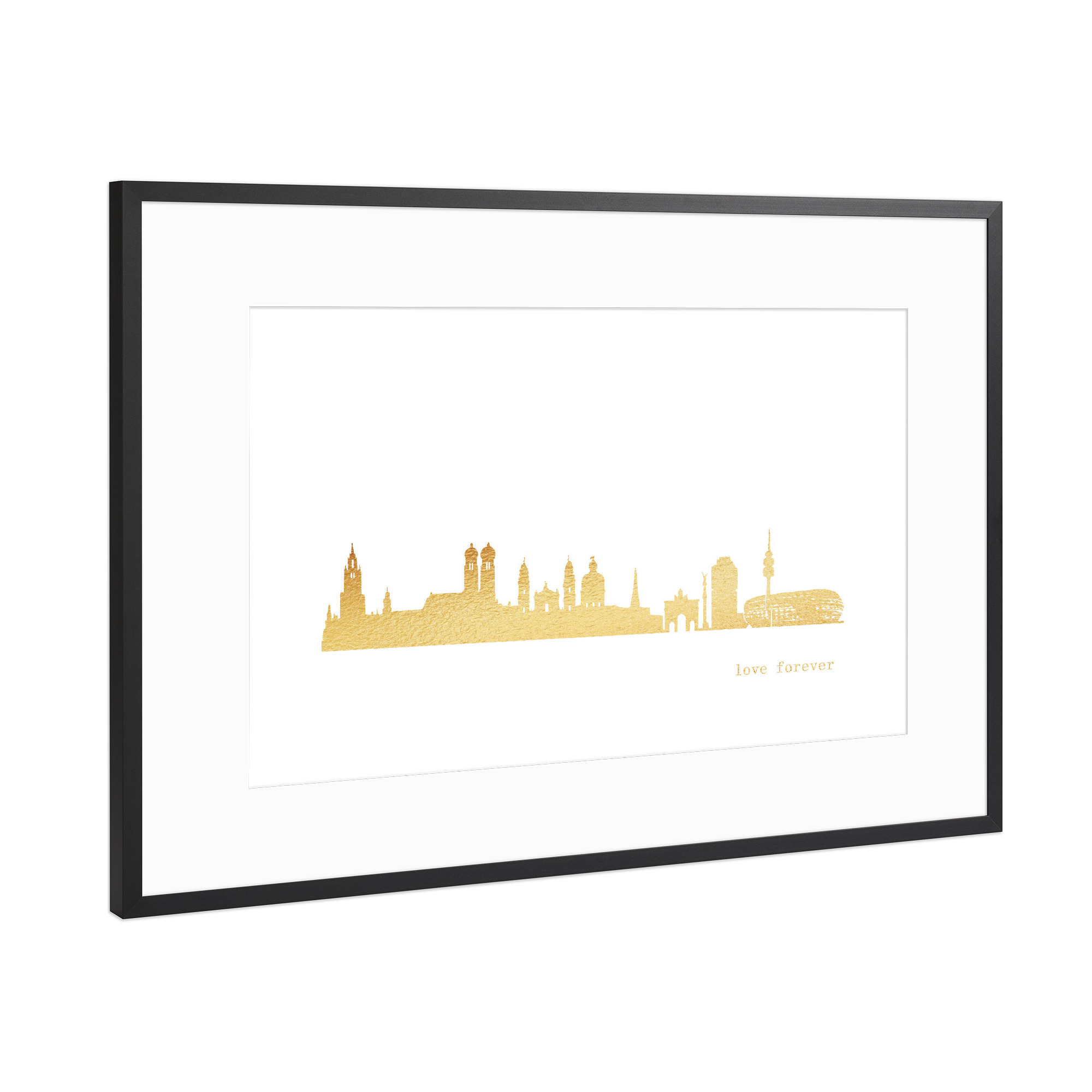 Poster mit Rahmen Schwarz (Metallic) "MÜNCHEN GOLD Print Love" artboxONE - Städte,Städte / München,Reise,Architektur