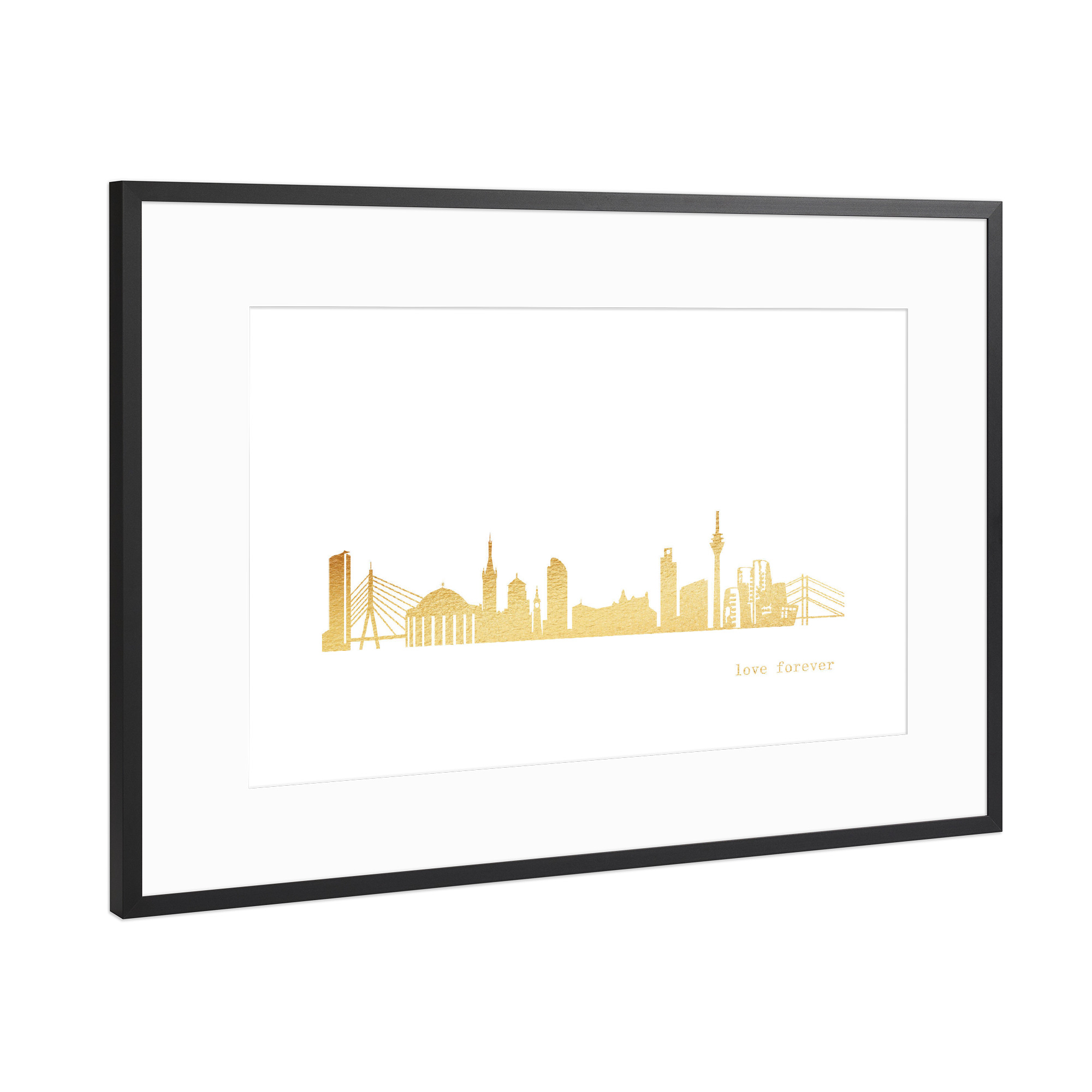 Poster mit Rahmen Schwarz (Metallic) "DÜSSELDORF GOLD Print Love" artboxONE - Städte,Reise,Architektur,Städte / Düsseldorf