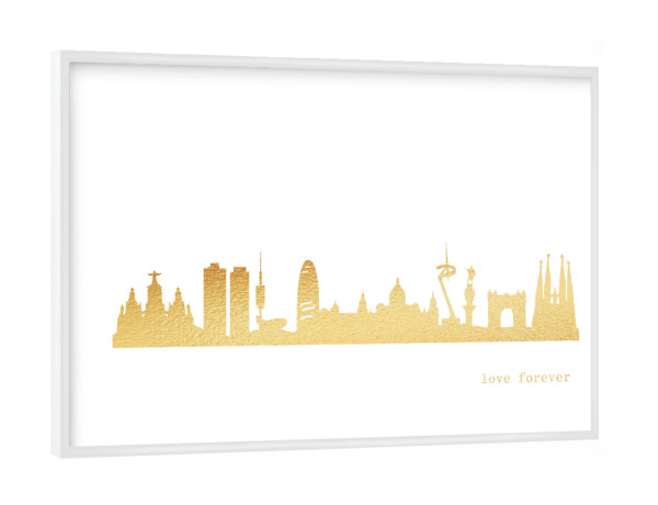 Poster mit weißem Rahmen "BARCELONA GOLD Print Love" artboxONE - Städte,Reise,Architektur,Städte / Barcelona