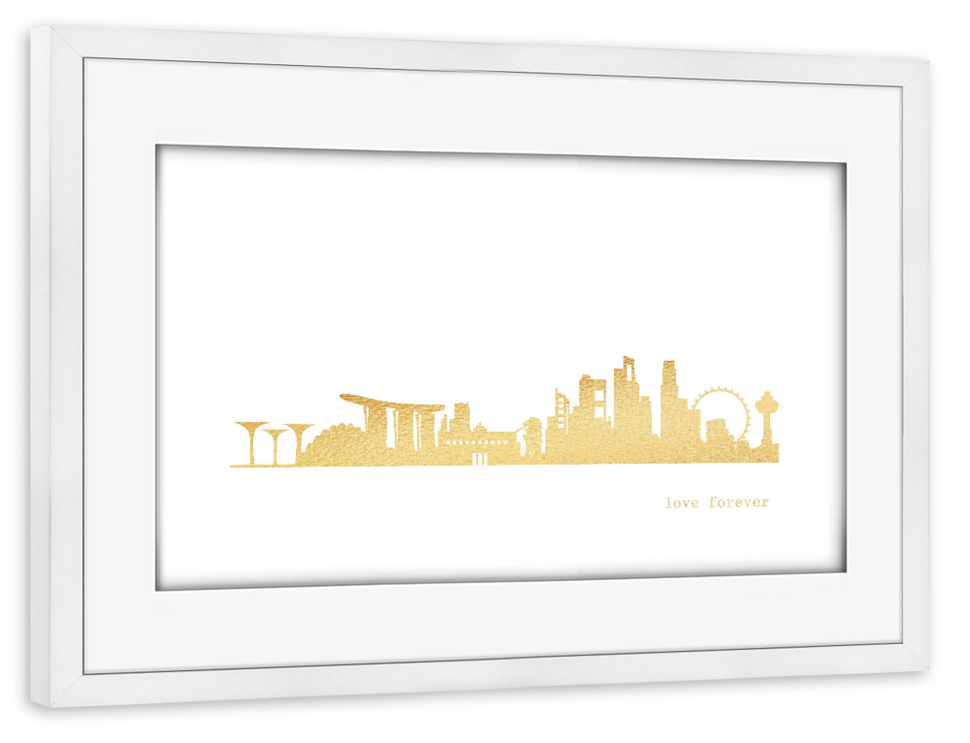 Poster mit Rahmen weiß "SINGAPUR GOLD Print Love" artboxONE - Städte,Reise,Architektur,Reise / Asien,Städte / Singapur