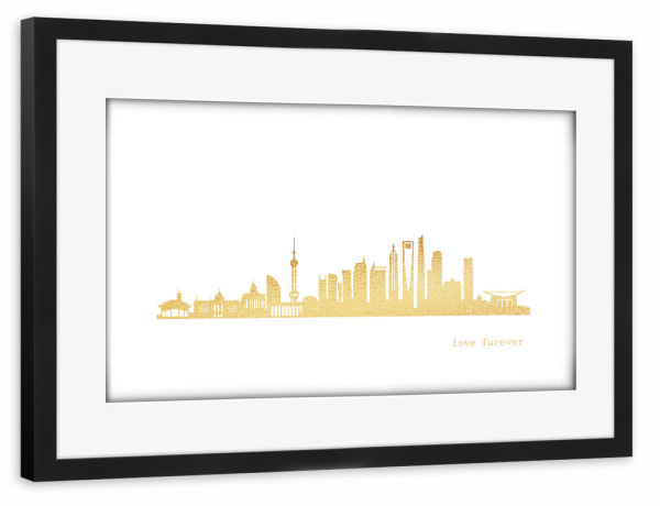 Poster mit Rahmen schwarz "SHANGHAI GOLD Print Love" artboxONE - Städte,Reise,Architektur,Reise / Asien,Städte / Shanghai