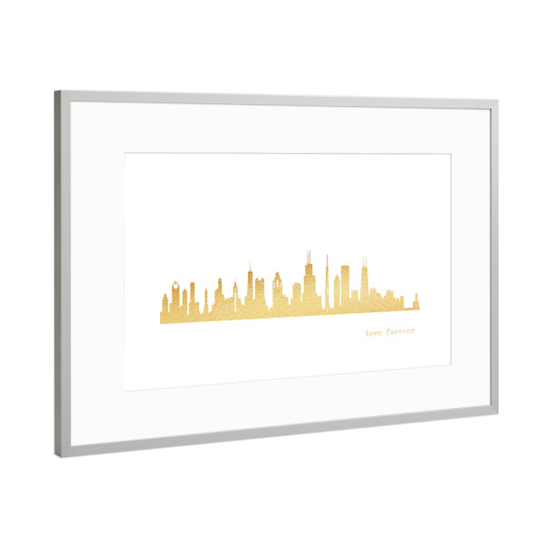 Poster mit Rahmen Silber "CHICAGO GOLD Print Love" artboxONE - Städte,Reise,Architektur,Städte / Chicago