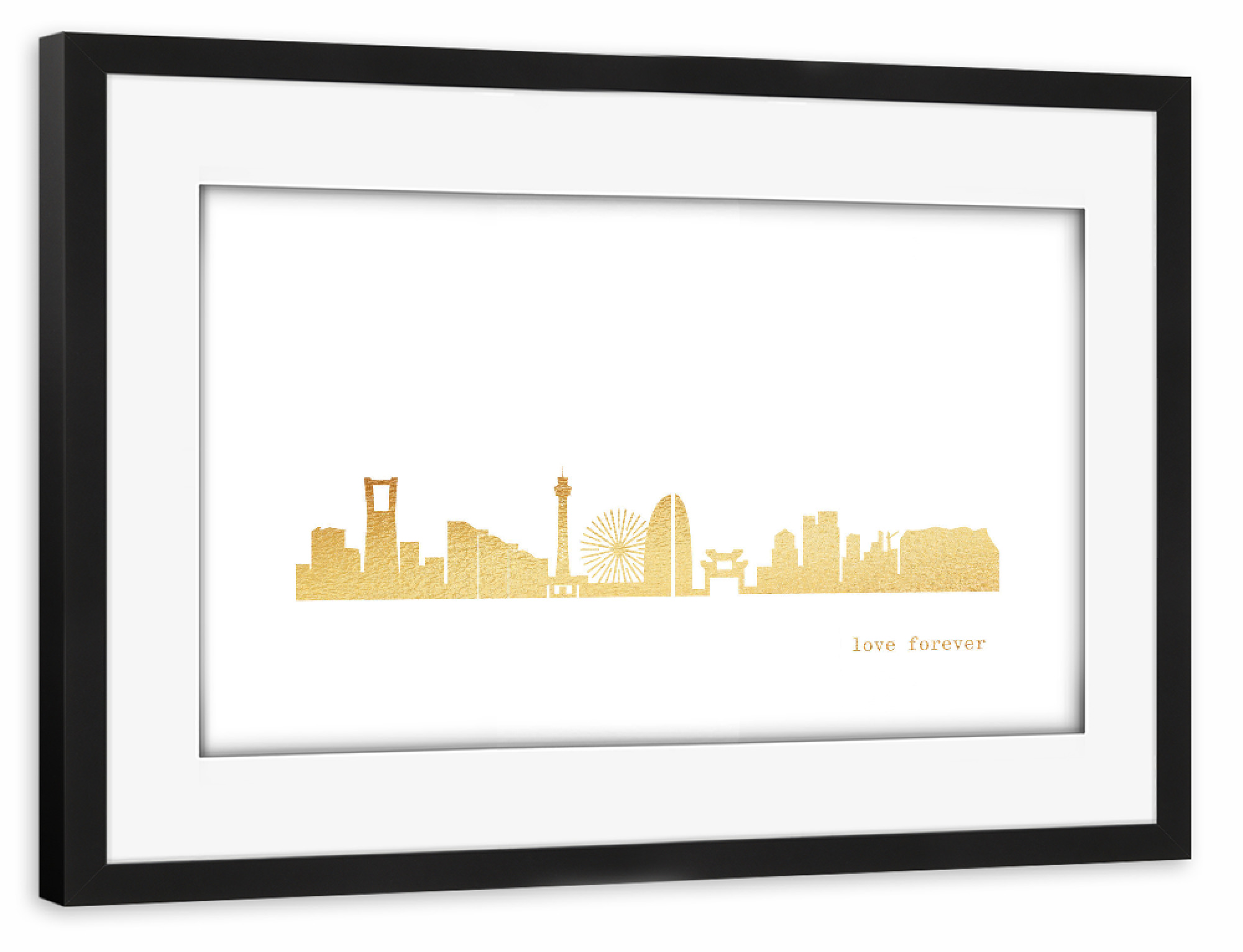 Poster mit Rahmen schwarz "Yokohama GOLD Print Love" artboxONE - Städte,Reise,Architektur,Reise / Asien,Städte / Weitere