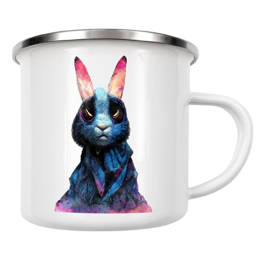 Emaille Tasse "Blaues Kaninchen-Aquarell" artboxONE - Für Kinder,Tiere,Lustig - Kaninchen,Hase,Tier,Tiere,Aquarell,Malerei