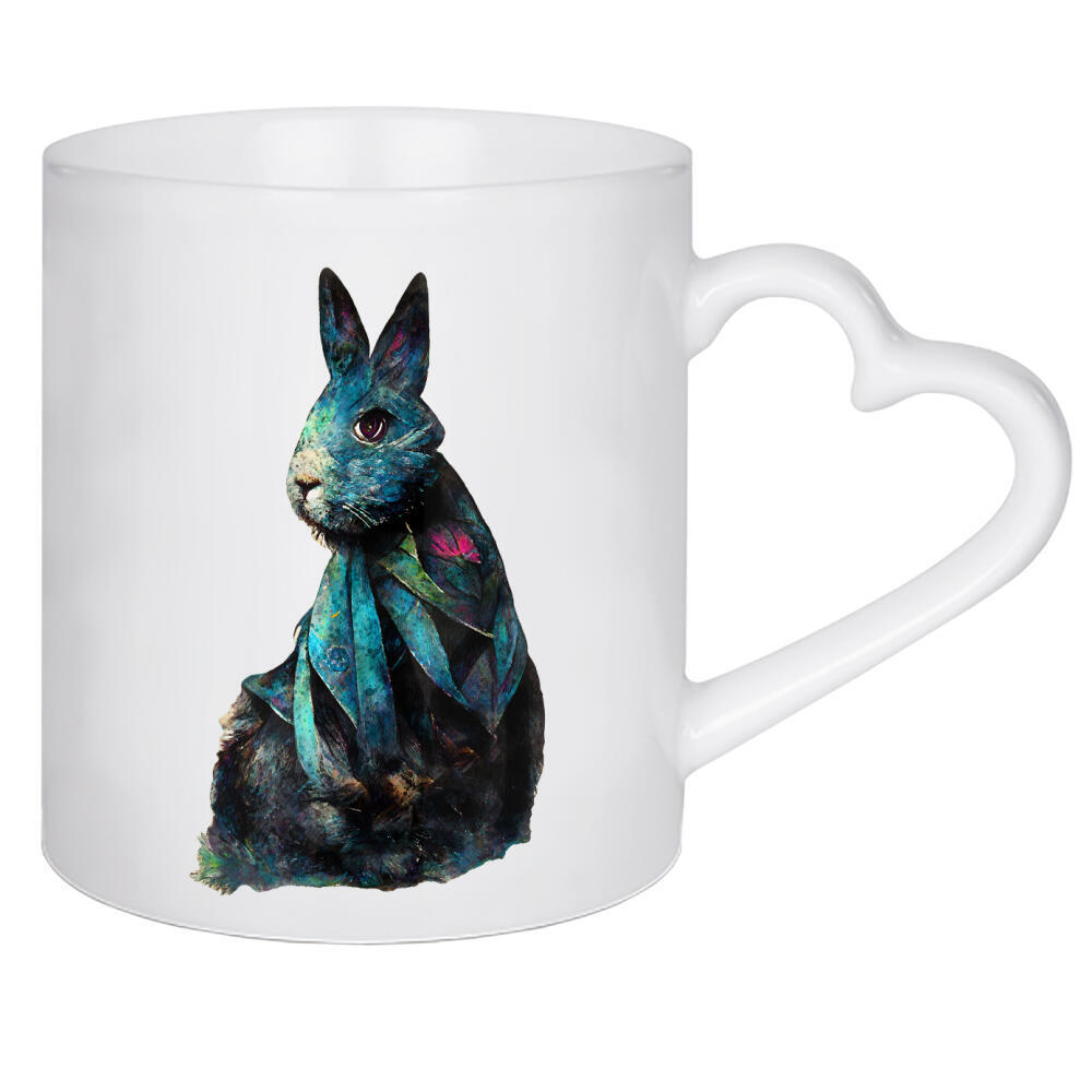 Herztasse "Blaues Kaninchen mit blauem Schal" artboxONE - Für Kinder,Tiere,Lustig - Kaninchen,Hase,Tier,Tiere,Aquarell,Malerei