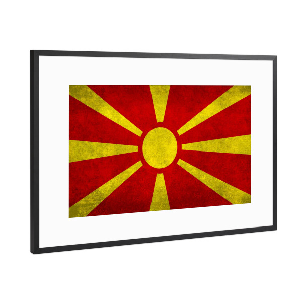 Poster mit Rahmen Schwarz (Metallic) "Flag of Macedonia" artboxONE - Reise,Reise / Länder
