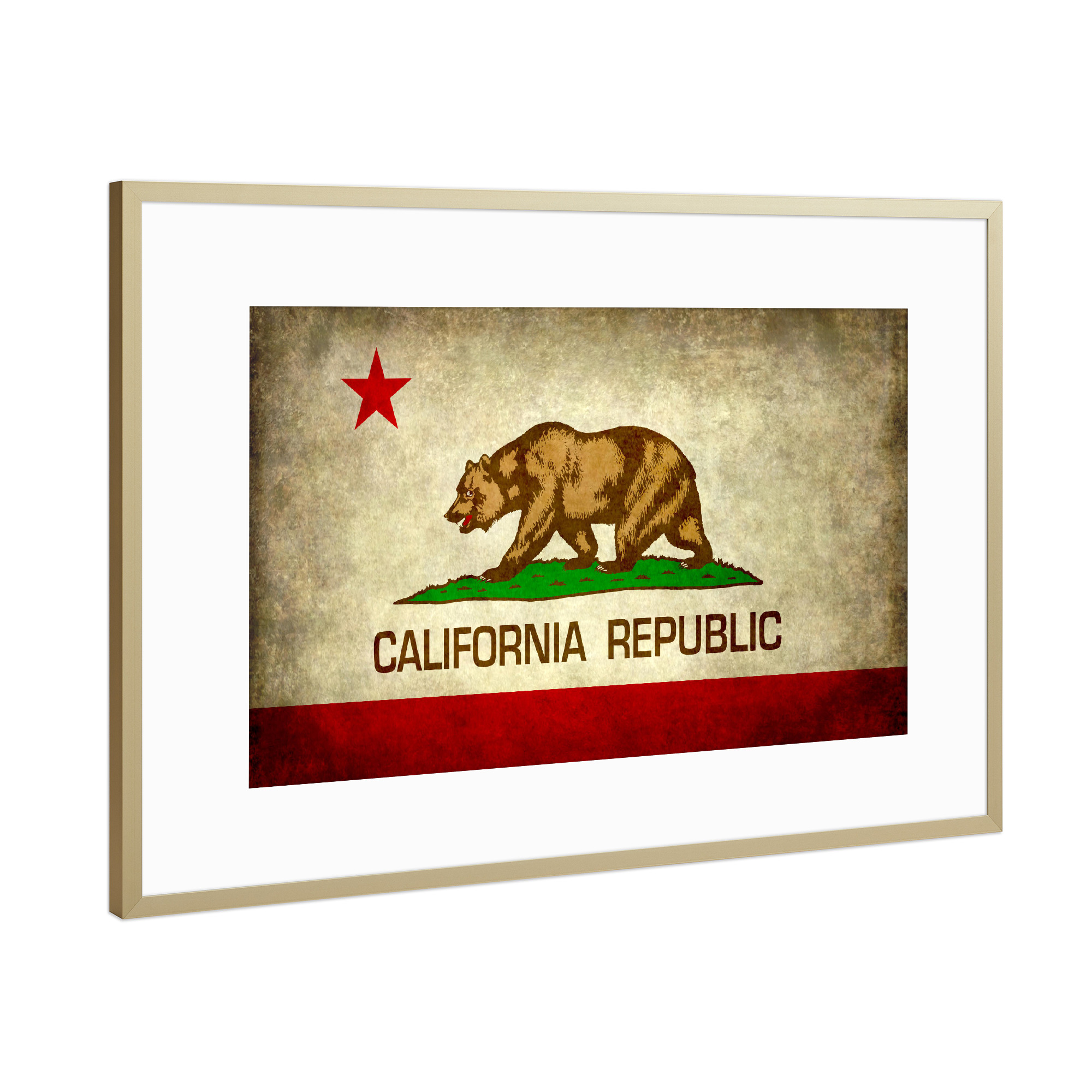 Poster mit Rahmen Gold "Flag of California" artboxONE - Reise,Tiere,Reise / Länder
