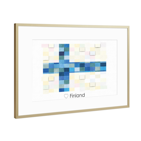 Poster mit Rahmen Gold "Finland Flag" artboxONE - Reise,Reise / Länder