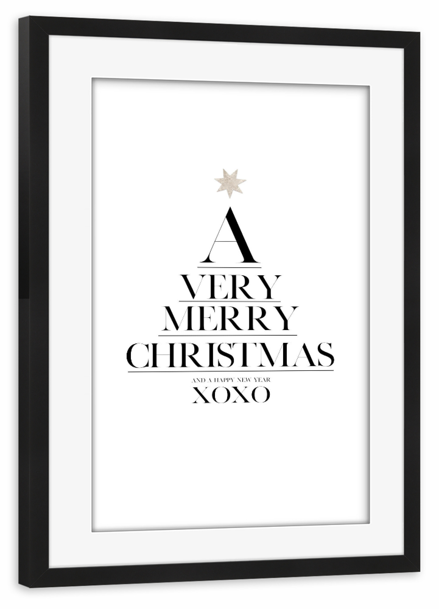 Poster mit Rahmen schwarz "MERRY CHRISTMAS XOXO" artboxONE - Typografie,Schwarzweiß,Geometrie,Fashion,Weihnachten