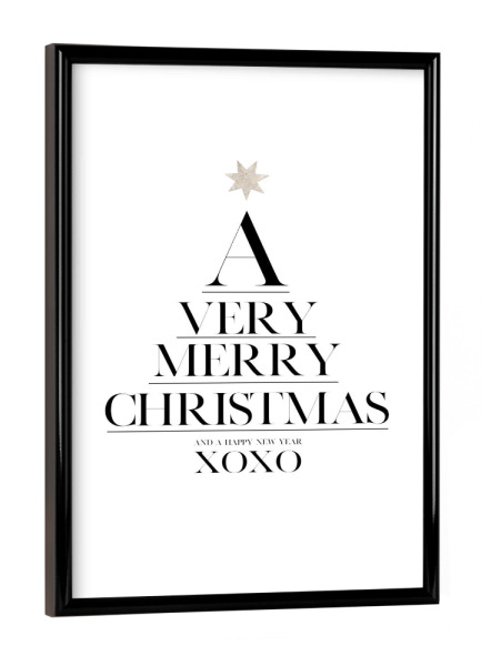 Poster mit schwarzem Rahmen "MERRY CHRISTMAS XOXO" artboxONE - Typografie,Schwarzweiß,Geometrie,Fashion,Weihnachten