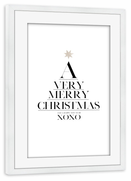 Poster mit Rahmen weiß "MERRY CHRISTMAS XOXO" artboxONE - Typografie,Schwarzweiß,Geometrie,Fashion,Weihnachten