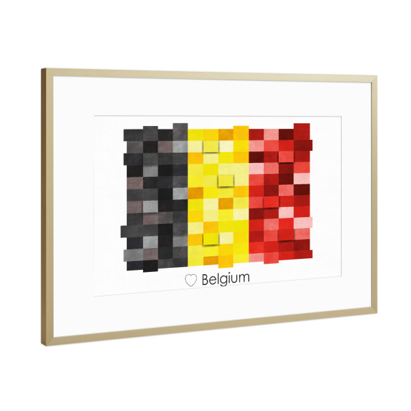 Poster mit Rahmen Gold "Belgium Flag" artboxONE - Reise,Reise / Länder