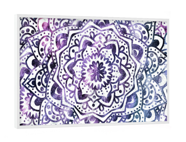 Poster mit weißem Rahmen "STARRY NIGHT MANDALA" artboxONE - Abstrakt,Geometrie - Mandala,Bohochic,Bohemian,Purple,Weiss,Hippi,Festival,Woodstock