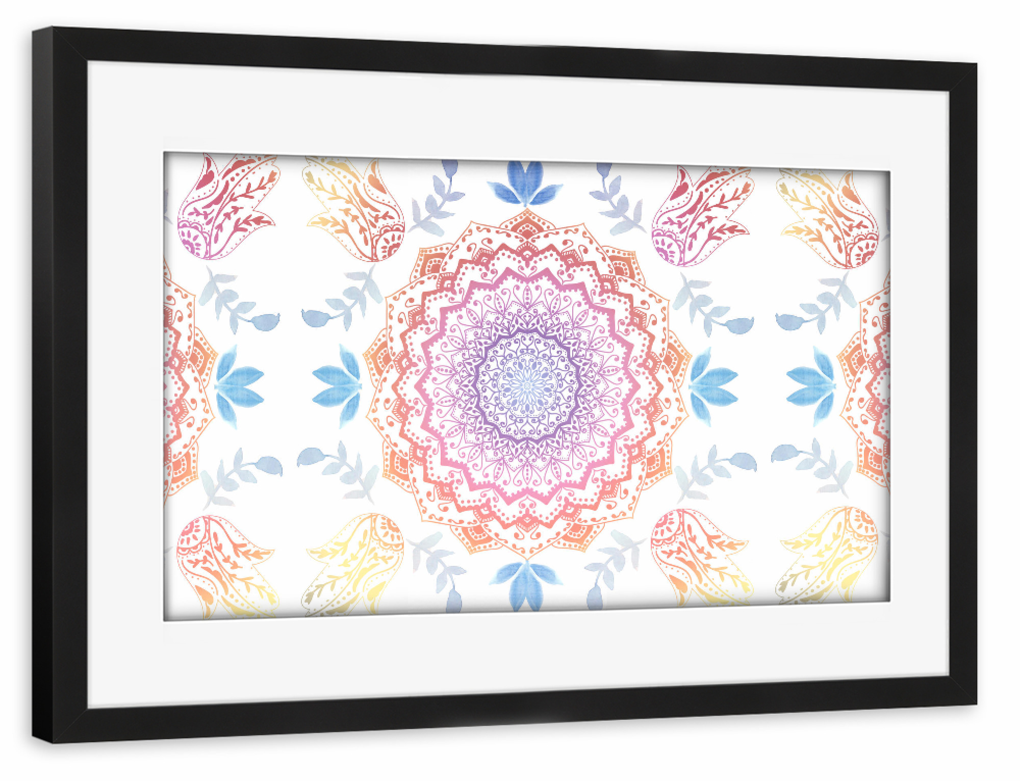Poster mit Rahmen schwarz "BOHO HAMSA MANDALA" artboxONE - Natur,Abstrakt,Geometrie