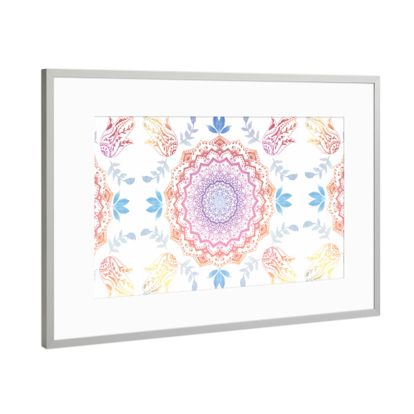 Poster mit Rahmen Silber "BOHO HAMSA MANDALA" artboxONE - Natur,Abstrakt,Geometrie