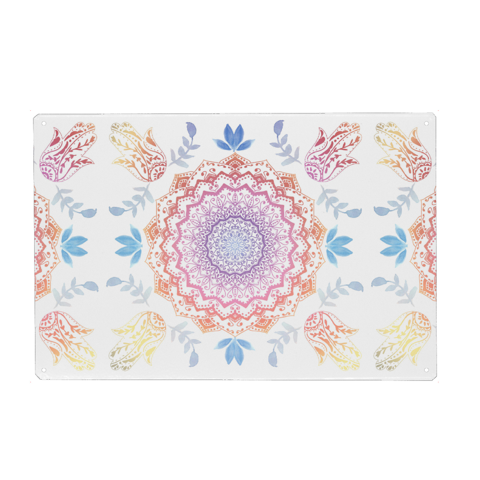 Metall Poster "BOHO HAMSA MANDALA" artboxONE - Natur,Abstrakt,Geometrie - Bohemian,Watercolor,Hamsa,Mandala,Illustration,Boho,Hippi,Festival,Woodstock