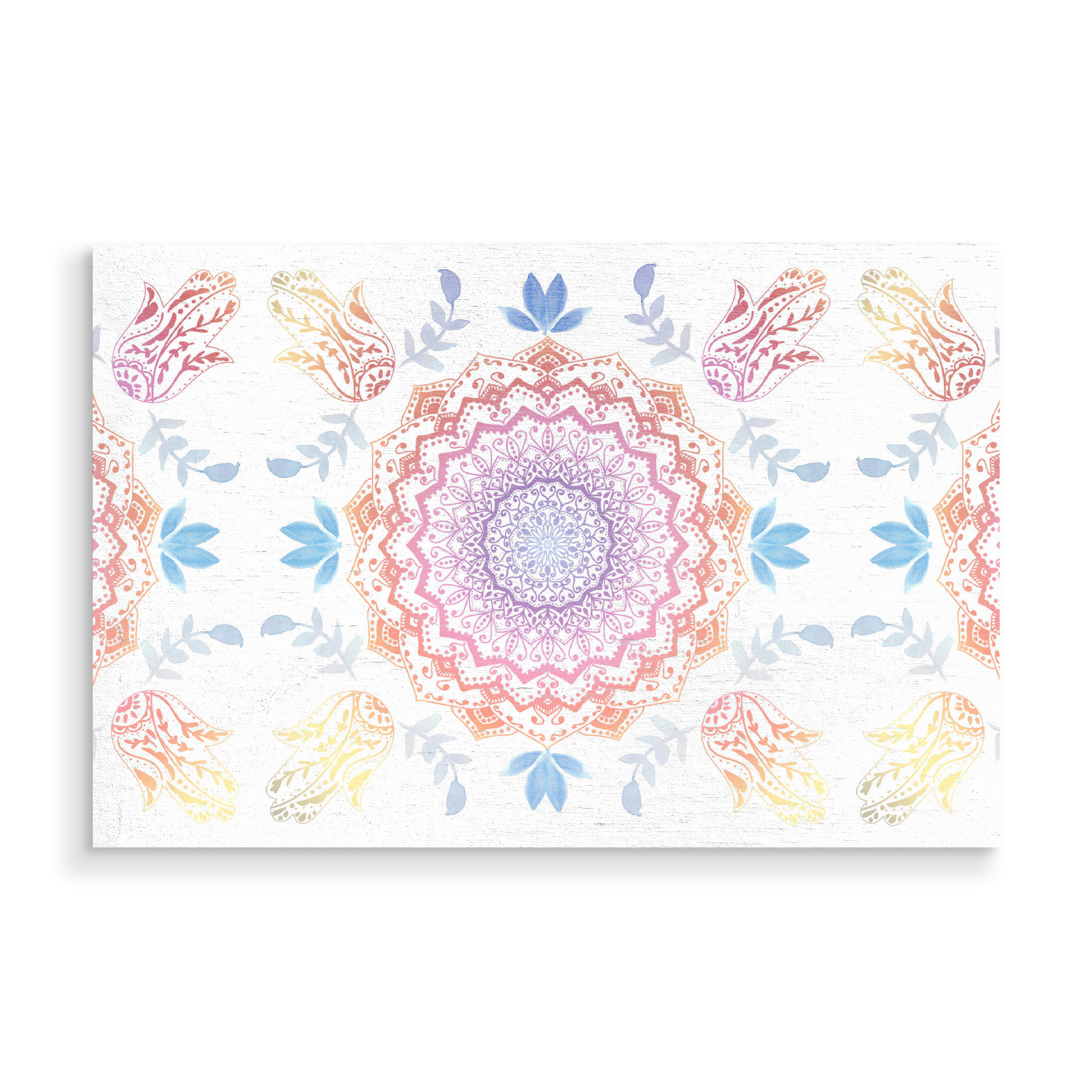 Holzbild "BOHO HAMSA MANDALA" artboxONE - Natur,Abstrakt,Geometrie - Bohemian,Watercolor,Hamsa,Mandala,Illustration,Boho,Hippi,Festival,Woodstock