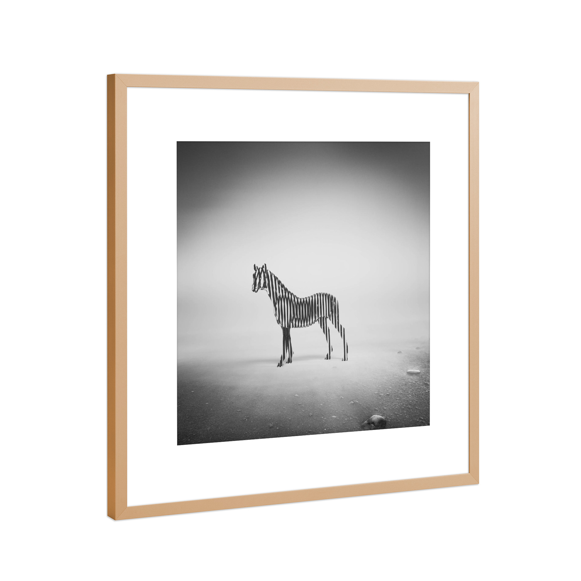 Poster mit Rahmen Kupfer "Zebra Mist" artboxONE - Natur,Abstrakt,Schwarzweiß - Horse,Zebra,Mist,Stripes,Zebramuster,Streifen,Tier,Wald,Abstrakt