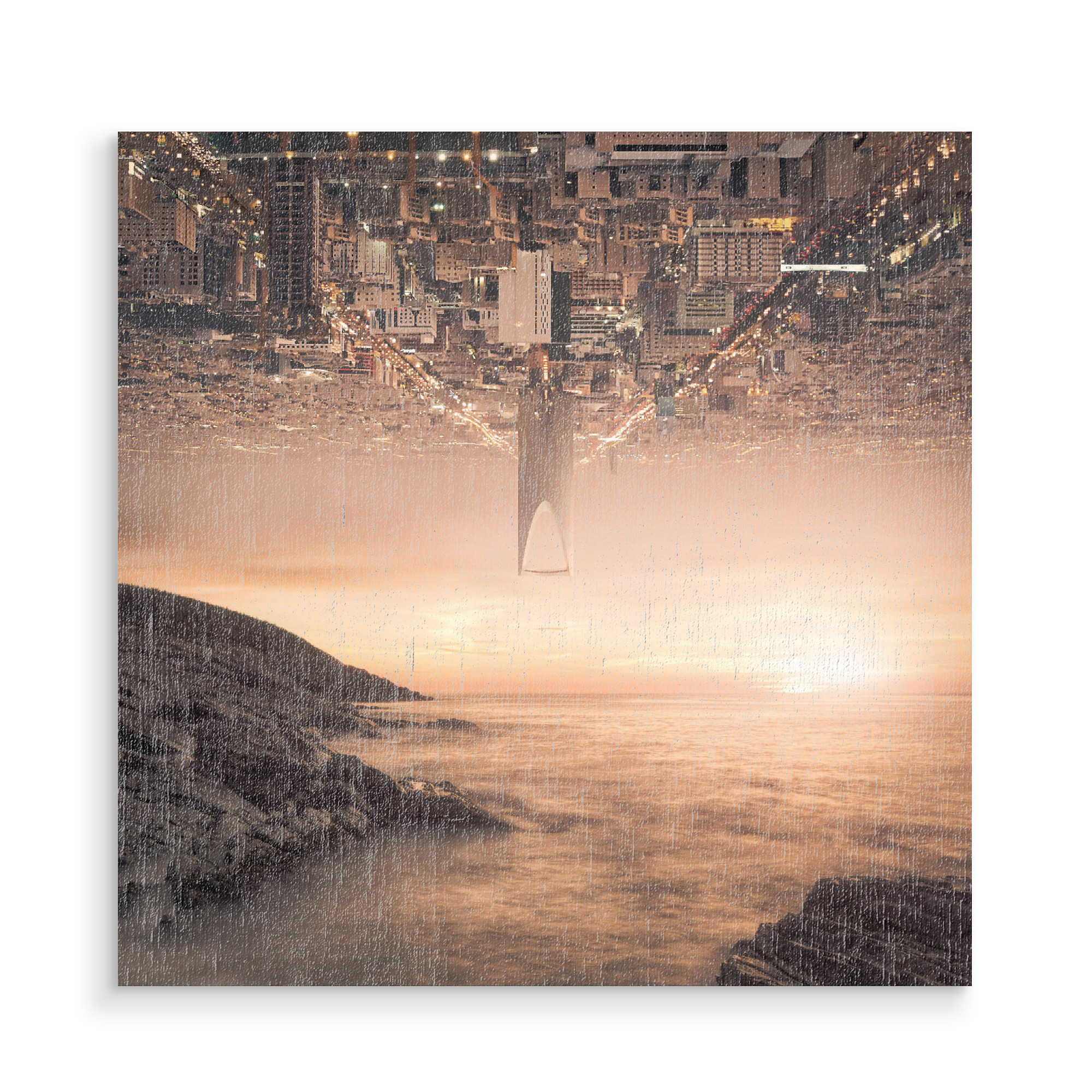 Holzbild "Sunrises & Sunsets" artboxONE - Natur,Abstrakt - Stadt,Welt,Rock,Meer,Wasser,Felsen,Stadt,Grossstadt,Hochhaus,Welt