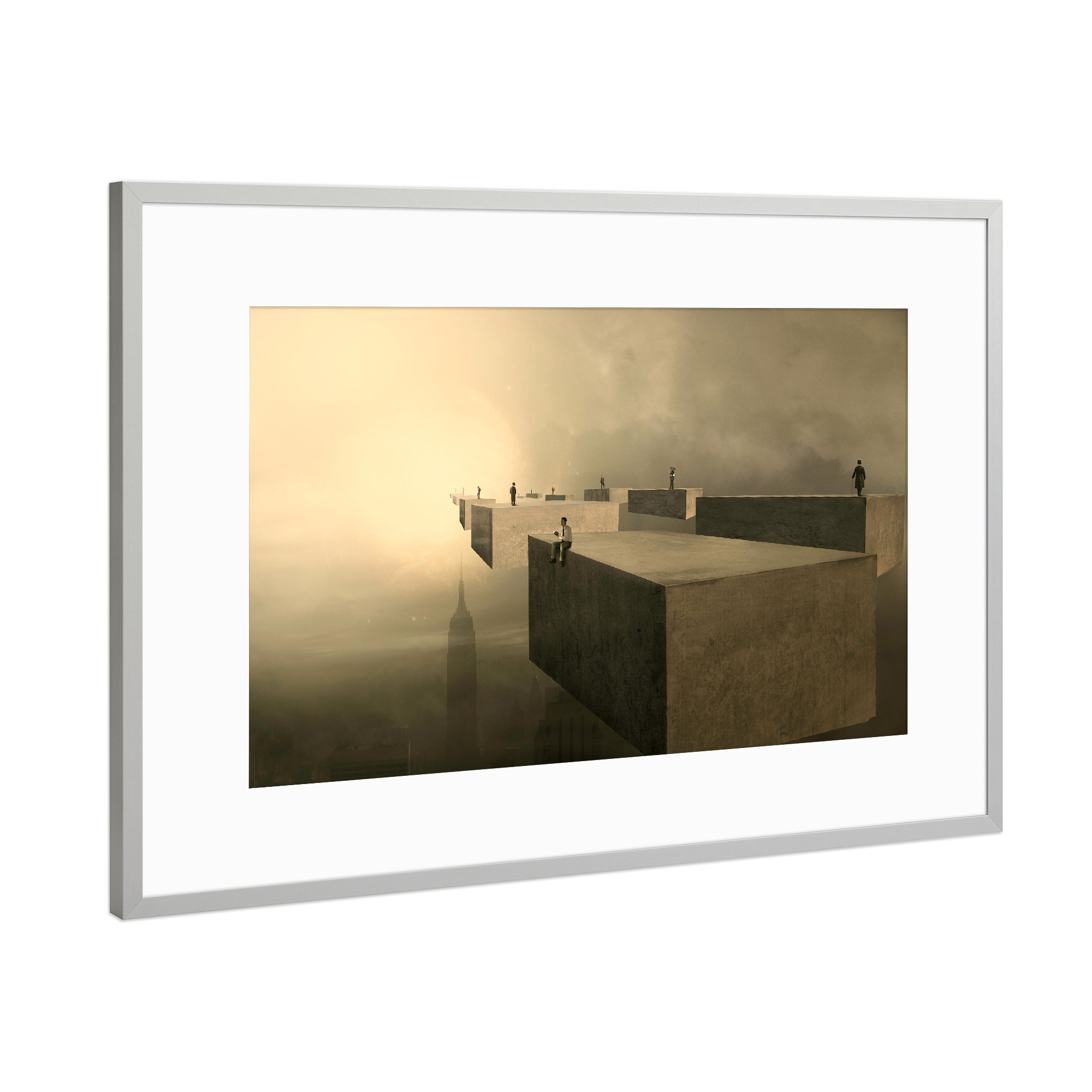 Poster mit Rahmen Silber "Passengers" artboxONE - Abstrakt,Architektur - Wolkenkratzer,Hochhaus,Grossstadt,Sitzen,Spazieren,Hochhinaus,Gedanken