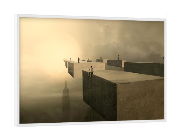 Poster mit weißem Rahmen "Passengers" artboxONE - Abstrakt,Architektur - Wolkenkratzer,Hochhaus,Grossstadt,Sitzen,Spazieren,Hochhinaus,Gedanken