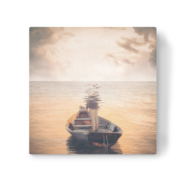 Leinwandbild "Glassea" artboxONE - Natur,Abstrakt - Boot,Meer,Mann,Reflexion,Mann,Verlassen,Alleine,Alleine,Boot,Wasser,Treiben,Meer,Reflexion