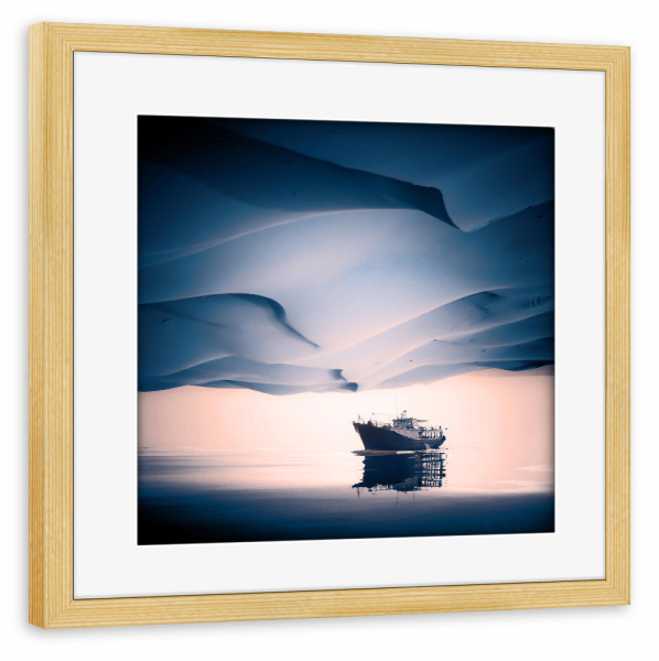 Poster mit Rahmen kiefer "Desertir" artboxONE - Natur,Abstrakt - Boat,Ship,Sea,Desert,Boot,Schiff,Wüste,Sand,Sahara,Abstrakt