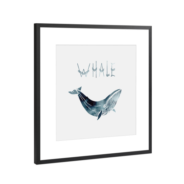 Poster mit Rahmen Schwarz (Metallic) "Whale I" artboxONE - Natur,Tiere - Whale,Typo,Schrift,Nature,Wal,Flosse,Meer,Ozean,Lebewesen,Willy
