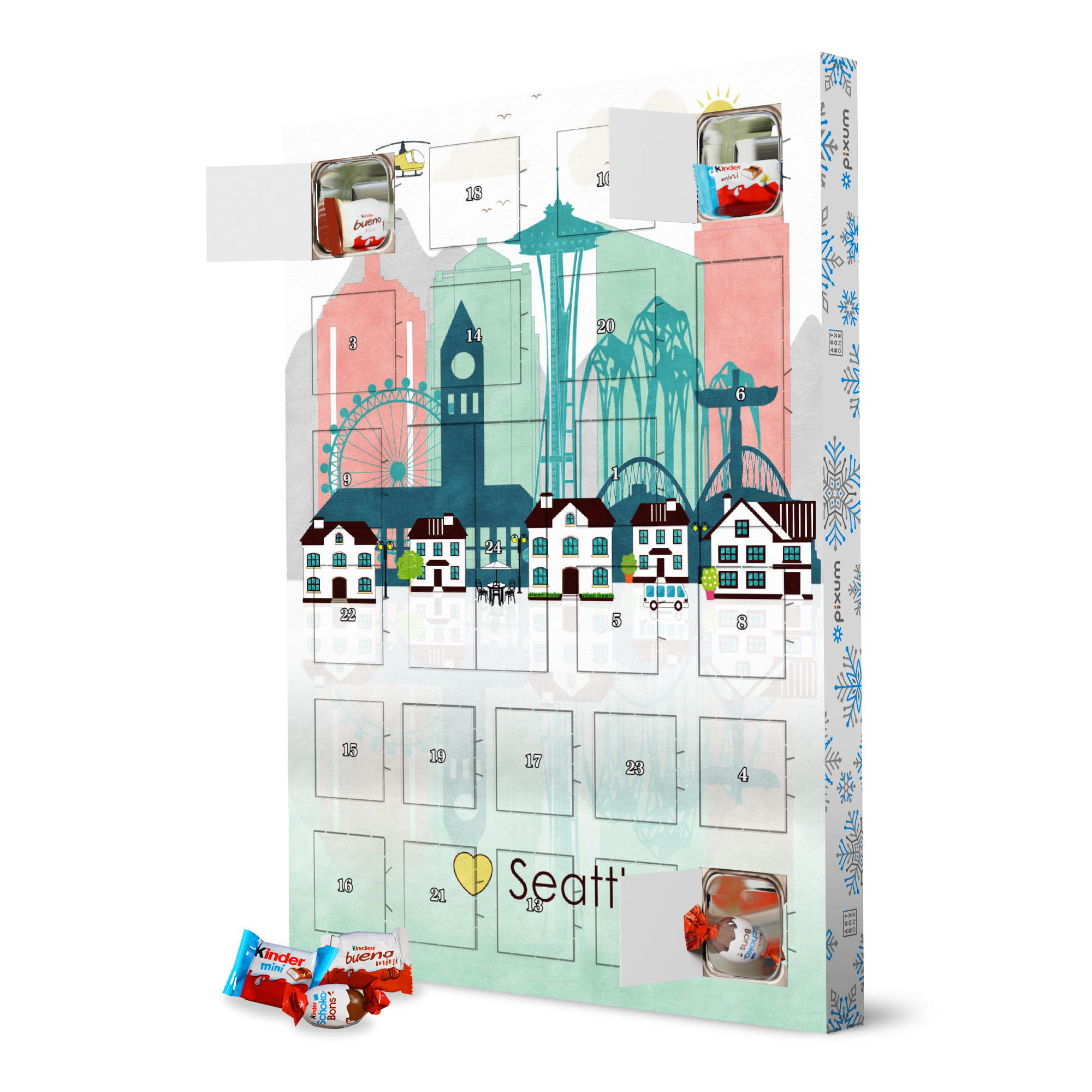 Adventskalender XXL mit Produkten von Kinder Seattle Skyline artboxONE Adventskalender Städte