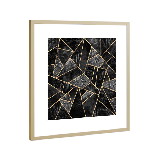 Poster mit Rahmen Gold "Black Stone 2" artboxONE - Abstrakt,Geometrie
