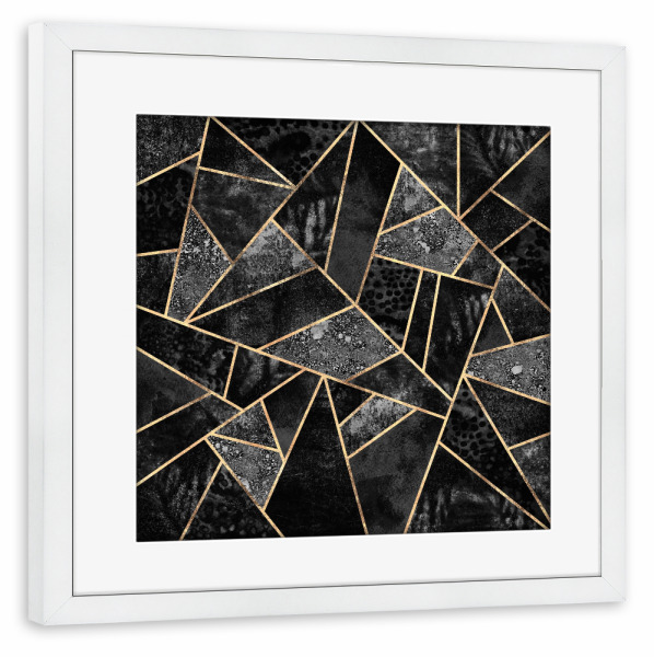 Poster mit Rahmen weiß "Black Stone 2" artboxONE - Abstrakt,Geometrie