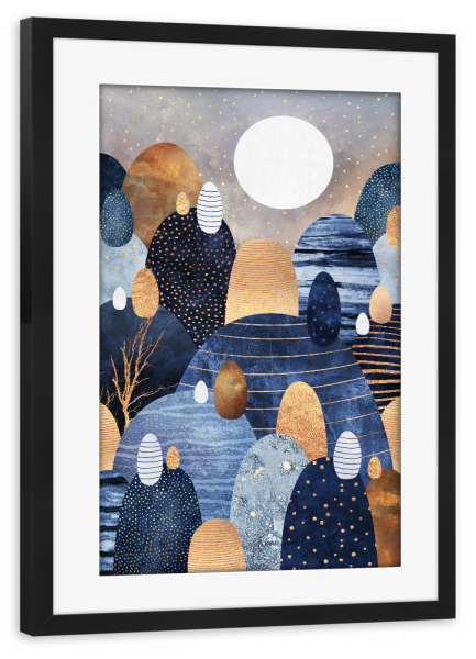 Poster mit Rahmen schwarz "Little Land Of Pebbles - Blue" artboxONE - Natur,Abstrakt