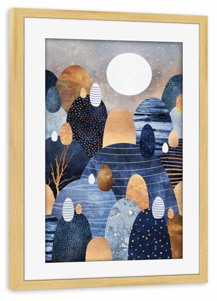 Poster mit Rahmen kiefer "Little Land Of Pebbles - Blue" artboxONE - Natur,Abstrakt