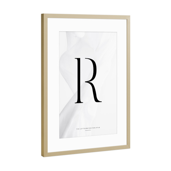 Poster mit Rahmen Gold "BLACK LETTER COLLECTION | R" artboxONE - Schwarzweiß,Buchstaben,Buchstaben / R