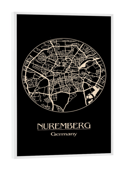 Poster mit weißem Rahmen "Nuremberg Germany Retro Map" artboxONE - Städte,Schwarzweiß,Städte / Weitere - Nuremberg,Germany,Retro,Map,Deutschland