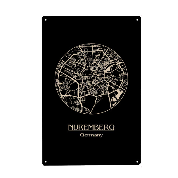 Metall Poster "Nuremberg Germany Retro Map" artboxONE - Städte,Schwarzweiß,Städte / Weitere - Nuremberg,Germany,Retro,Map,Deutschland - Blechschild