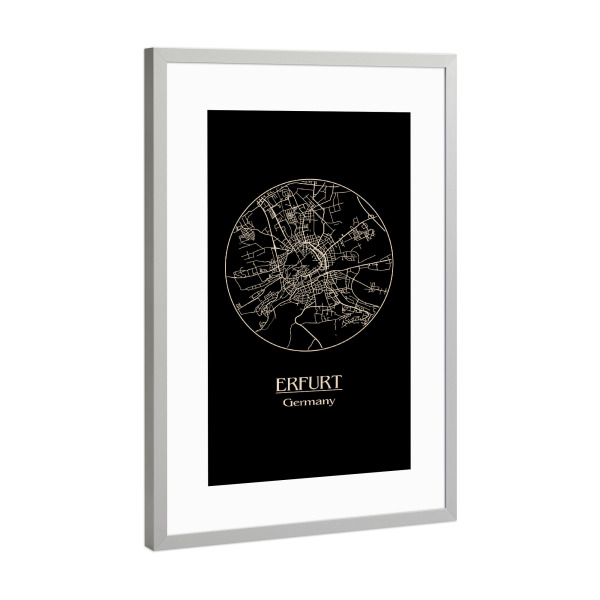 Poster mit Rahmen Silber "Erfurt Germany Retro Map" artboxONE - Städte,Schwarzweiß,Städte / Weitere