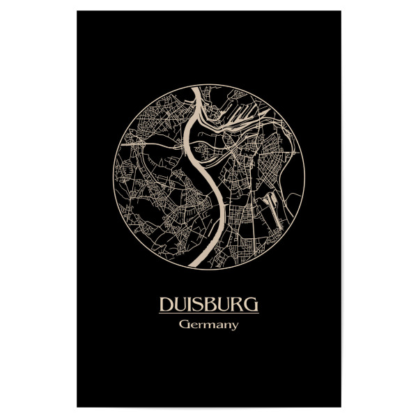 Poster "Duisburg Germany Retro Map" artboxONE - Städte,Reise,Schwarzweiß,Städte / Weitere - Duisburg,Germany,Deutschland,Ruhrgebiet