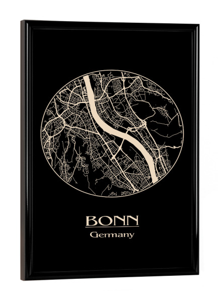 Poster mit schwarzem Rahmen "Bonn Germany Retro Map" artboxONE - Städte,Reise,Schwarzweiß,Städte / Weitere
