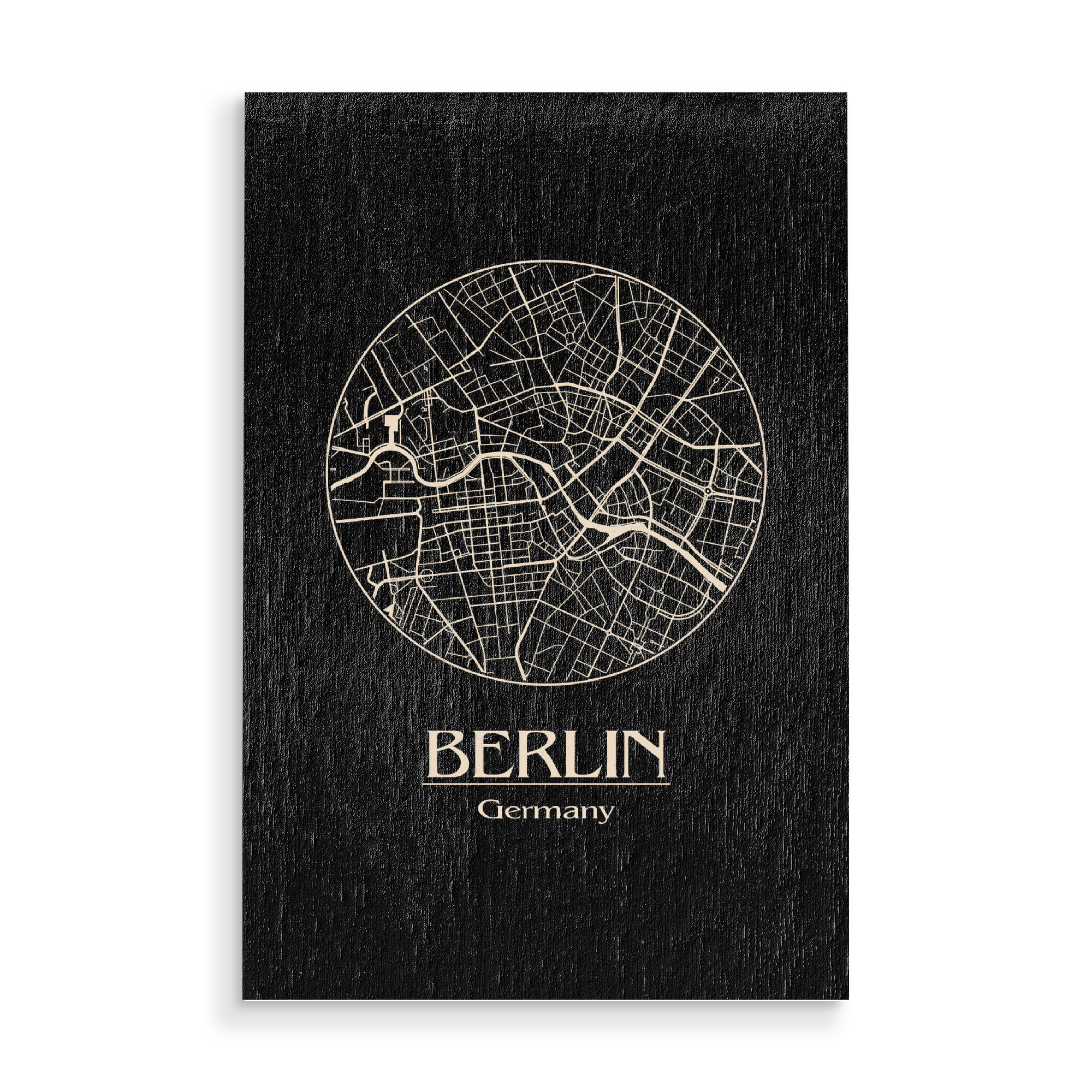 Holzbild "Berlin Germany Retro Map" artboxONE - Städte,Städte / Berlin,Reise,Schwarzweiß - Berlin,Germany,Retro,Map,Hauptstadt,Deutschland