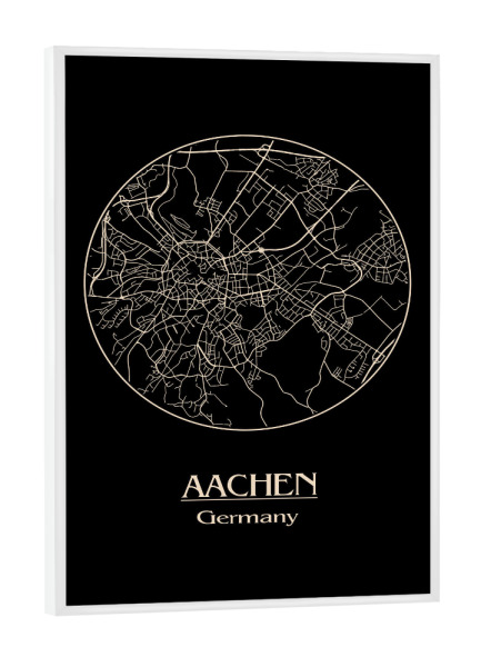 Poster mit weißem Rahmen "Aachen Retro Map" artboxONE - Städte,Schwarzweiß,Städte / Weitere