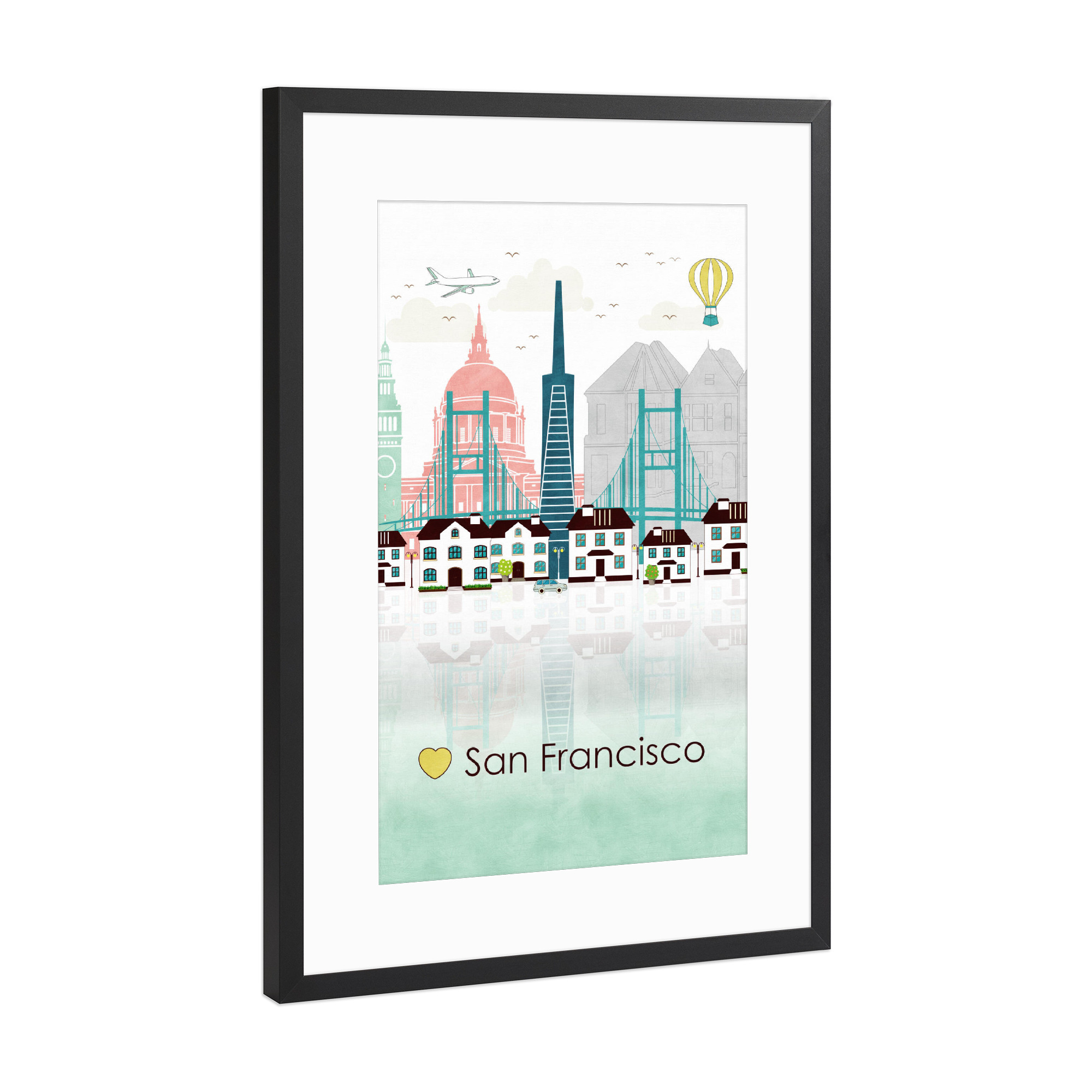 Poster mit Rahmen Schwarz (Metallic) "San Francisco Skyline 2" artboxONE - Reise,Reise / Länder,Städte / San Francisco