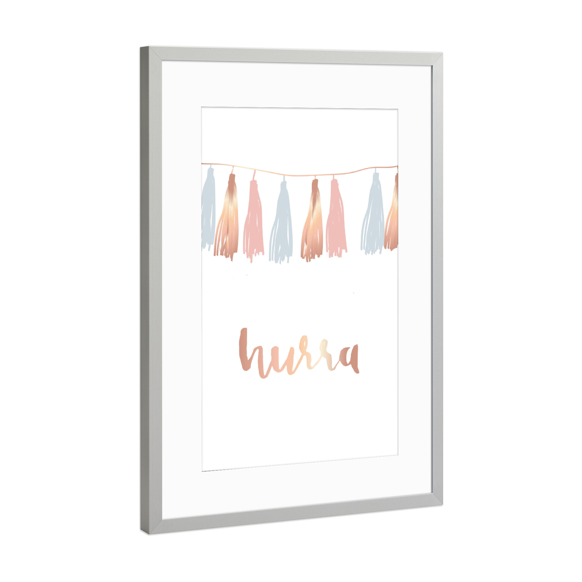 Poster mit Rahmen Silber "Hurra" artboxONE - Fashion - Hurra,Party,Ausruf,Freude,Lachen,Tanzen,Spass,Feiern,Glücklichsein