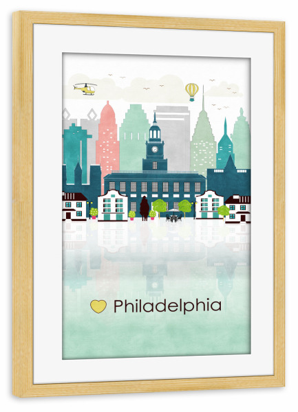 Poster mit Rahmen kiefer "Philadelphia Skyline" artboxONE - Städte,Reise,Städte / Weitere